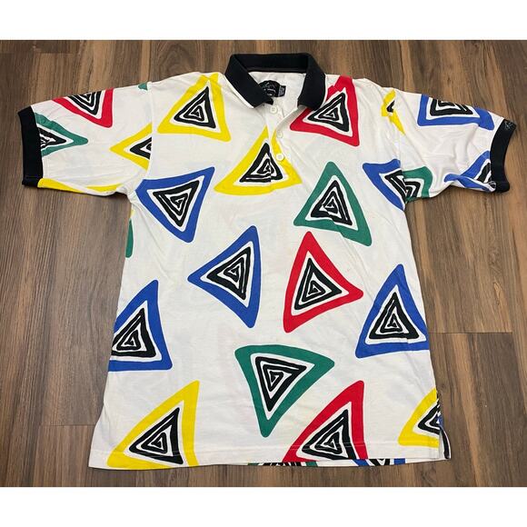 VTG 90s RETRO Men Greg Norman geometric abstract cotton graphic polo golf shirt - Picture 1 of 5